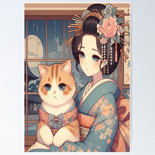 Item preview, print, cat, cat, ukyo-e, ukyoe, mucha, dog, panda, animal, dog, hyena, hyene, pop art, japan, bear designed and sold by pageart.