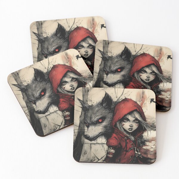 Item preview, Dark Red Riding Hood and Wolf - Gothic Fairytale Art designed and sold by Playing In Mud.