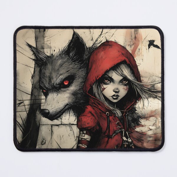Item preview, Dark Red Riding Hood and Wolf - Gothic Fairytale Art designed and sold by Playing In Mud.