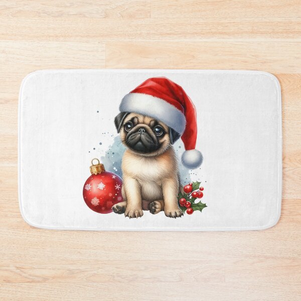 Item preview, Cut Pug Puppy with Santa Hat Watercolor Art designed and sold by adriana-holmes.