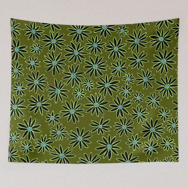 Item preview, Hand Drawn Daisy Floral in Deep Forest Greens Pattern designed and sold by schorrnuff.