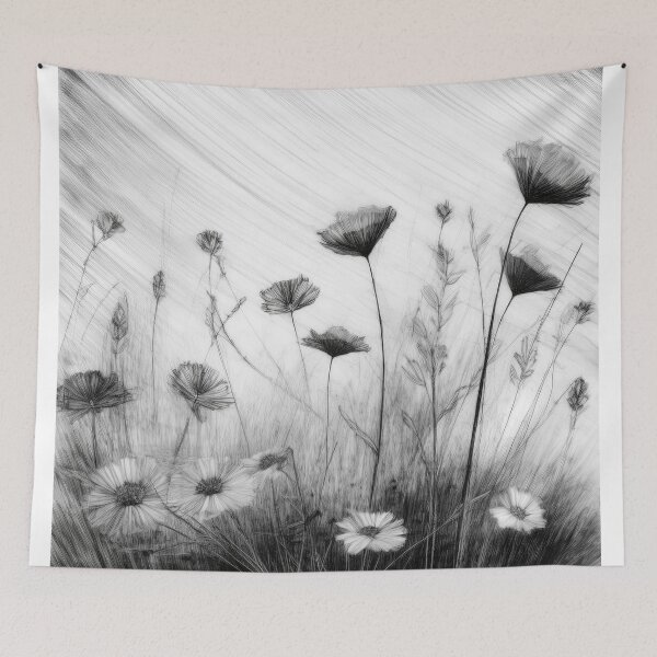 Item preview, flowers painted with charcoal in boho designed and sold by Pr7em.