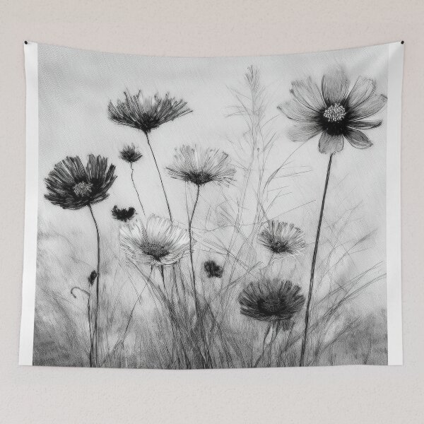 Item preview, flowers painted with charcoal in boho designed and sold by Pr7em.