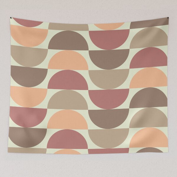 Item preview, Mid century abstract half circles pattern in terracotta, tan, beige and brown  designed and sold by Yasminepatterns .