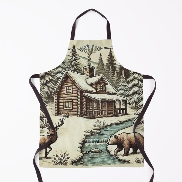 Item preview, Vintage Winter Cabin with Deer and Bear designed and sold by gleefulme.