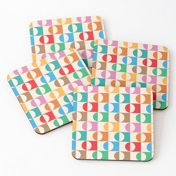 Item preview, Mid Century Checkered Half Circles  in orange, red, green, teal and blue designed and sold by Yasminepatterns .
