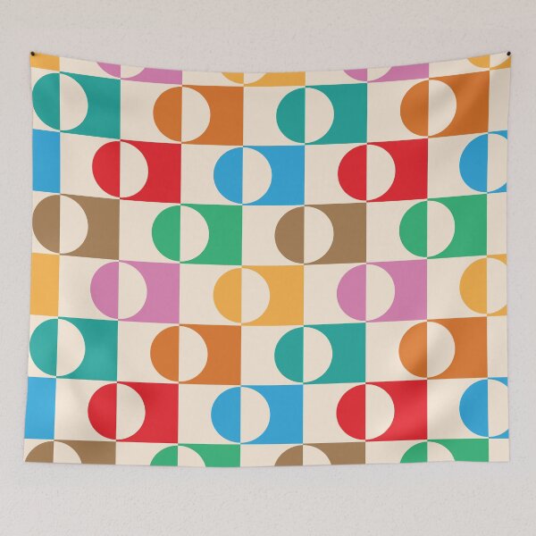 Item preview, Mid Century Checkered Half Circles  in orange, red, green, teal and blue designed and sold by Yasminepatterns .