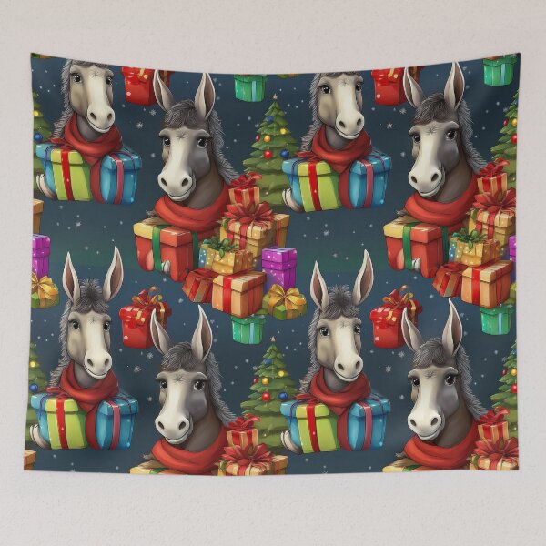 Item preview, A Drove of Colourful Donkeys: A busy pattern featuring a drove of colourful donkeys with gifts.  designed and sold by Grang Art Artistic Designs.