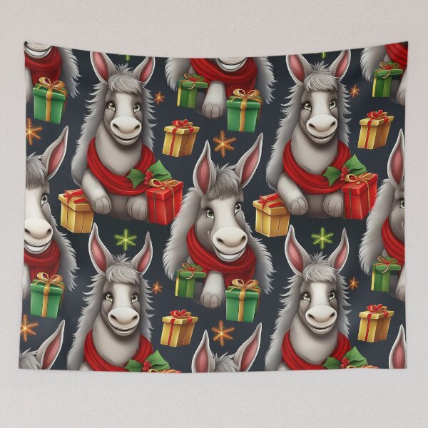 Item preview, A Herd of Donkeys: A busy pattern featuring a herd of donkeys loaded with Christmas gifts.  designed and sold by Grang Art Artistic Designs.