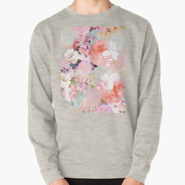 Romantic Pink Teal Watercolor Chic Floral Pattern Pullover Sweatshirt