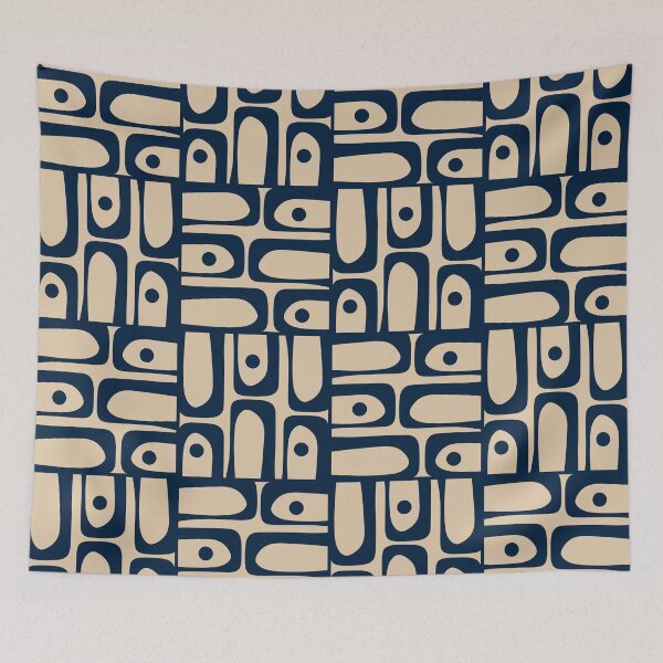 Item preview, Mid Century Modern Piquet Abstract Multi Pattern in Mid Mod Navy Blue and Beige designed and sold by kierkegaard.