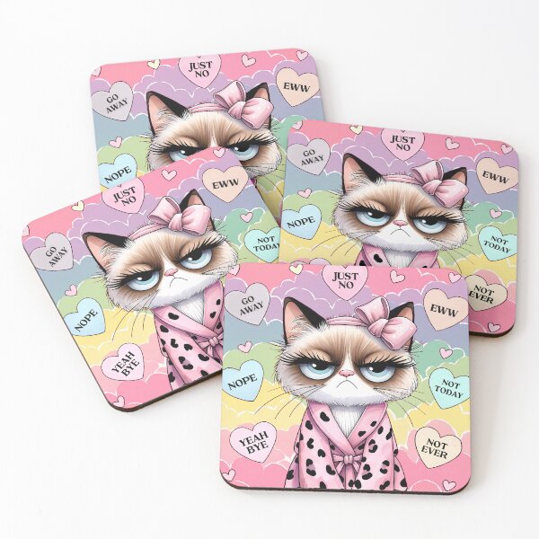 Item preview, Unkind grumpy cat girl on colorful clouds designed and sold by EmeraldeaDesign.