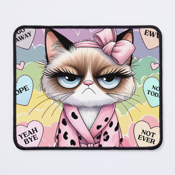Item preview, Unkind grumpy cat girl on colorful clouds designed and sold by EmeraldeaDesign.