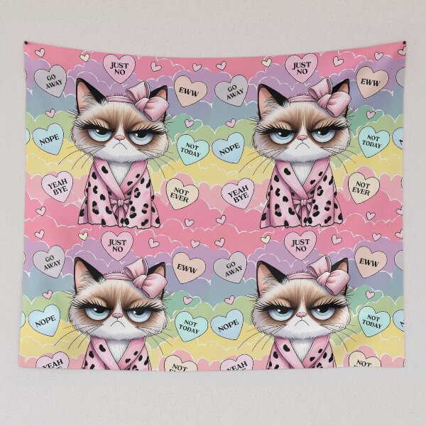 Item preview, Unkind grumpy cat girl on colorful clouds designed and sold by EmeraldeaDesign.