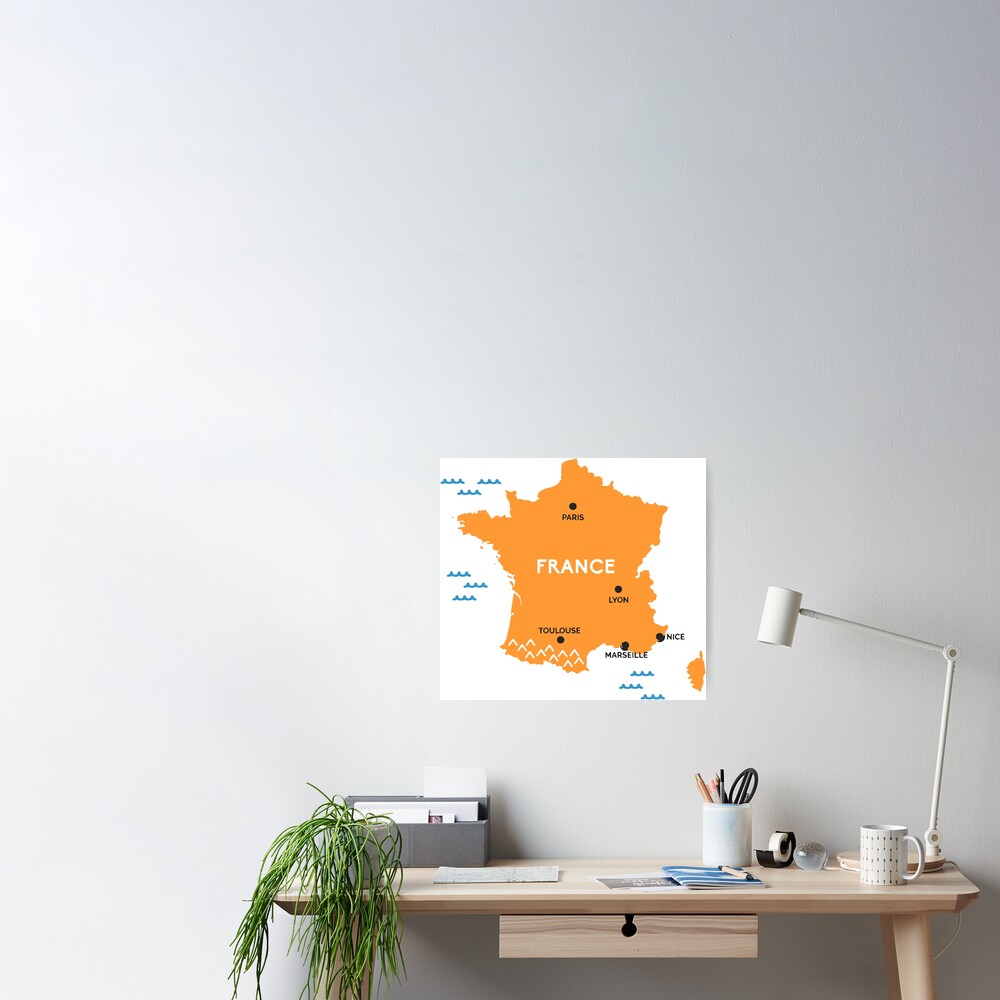 france map,lyon,nice,marseille,paris,toulouse Poster for Sale by  BalloonLand