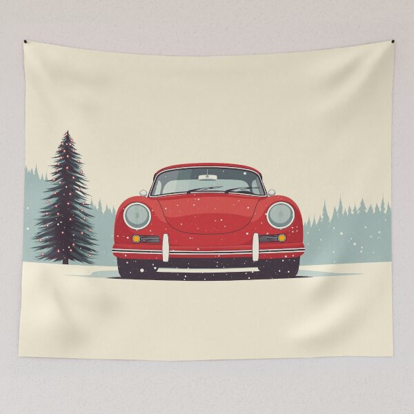 Item preview, Vintage Porsche 356 Christmas Winter Snow illustration designed and sold by blackdogshop.
