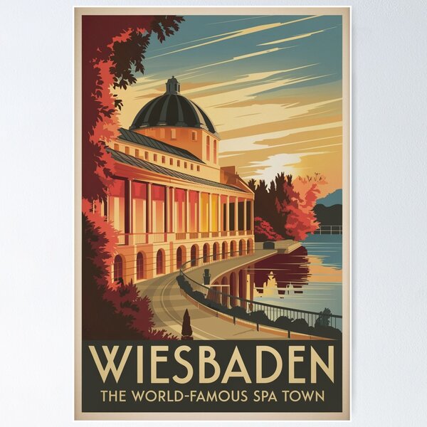 Aperçu de l'œuvre Affiche de voyage vintage de Wiesbaden créée et vendue par TravelerRat.