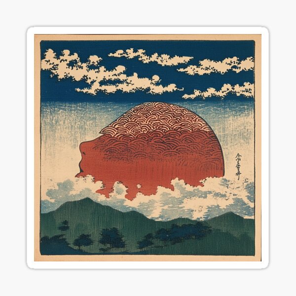 Item preview, Red Fuji in the Silhouette of a Young Boy - Surreal Japanese Landscape designed and sold by Neu-kiyama.