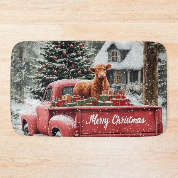 Item preview, Vintage Red Truck with Calf, Gifts, and Christmas Tree designed and sold by bAIryBarn.