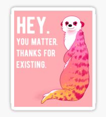 "HEY. You Matter. Thanks for Existing." Sunset Meerkat Sticker