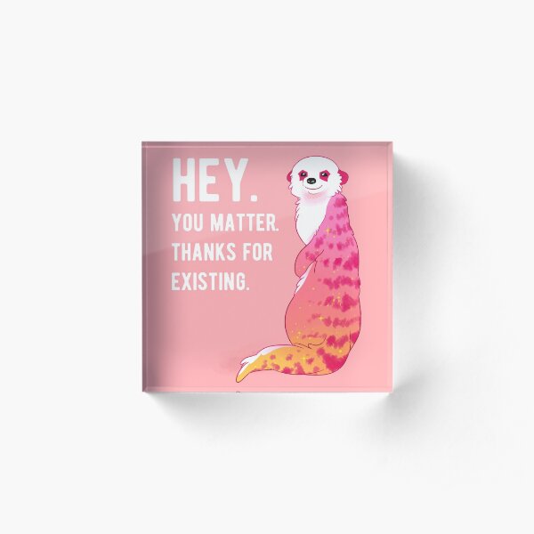 "HEY. You Matter. Thanks for Existing." Sunset Meerkat Acrylic Block
