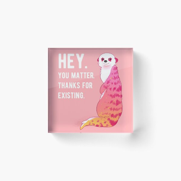 "HEY. You Matter. Thanks for Existing." Sunset Meerkat Acrylic Block