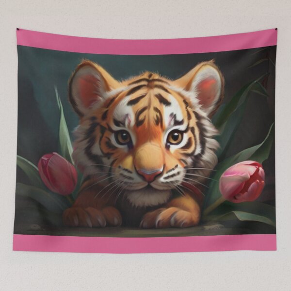Item preview, Tiger Cub with Pink Tulips designed and sold by GWEverything.