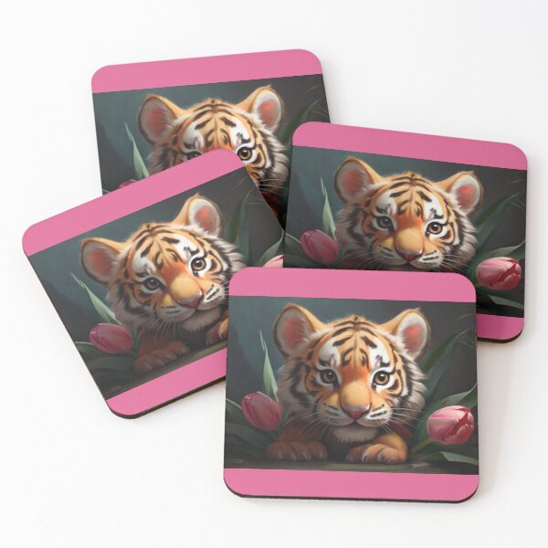 Item preview, Tiger Cub with Pink Tulips designed and sold by GWEverything.