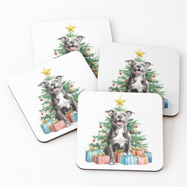 Item preview, Pitbull - negro - Acuarela de árbol de Navidad designed and sold by wotsthis.