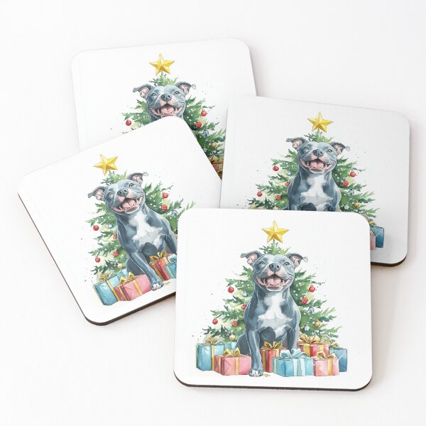 Item preview, Pitbull - azul - Acuarela de árbol de Navidad designed and sold by wotsthis.