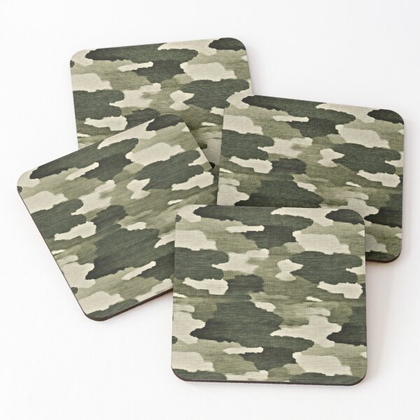 Item preview, Green camouflage pattern with linen texture designed and sold by The Blue Foo.