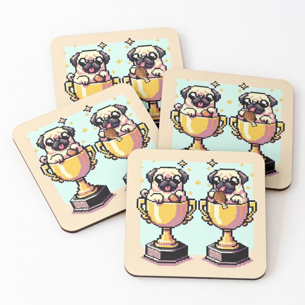 Item preview, Pugs in Trophy Eating Chick - Retro Pixel Art designed and sold by Venta Mix  JellycientArt.