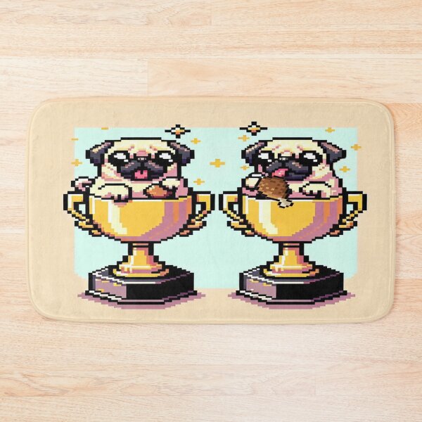 Item preview, Pugs in Trophy Eating Chick - Retro Pixel Art designed and sold by Venta Mix  JellycientArt.