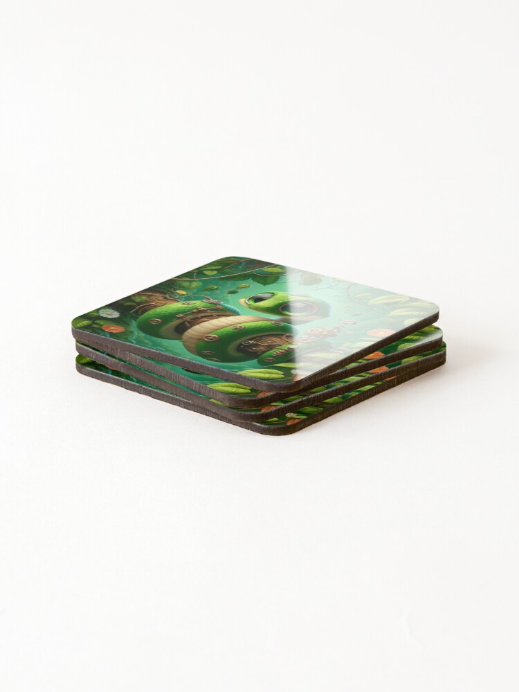 Thumbnail 4 of 5, Coasters (Set of 4), Steampunk Green Tree Python designed and sold by Sillytoe.