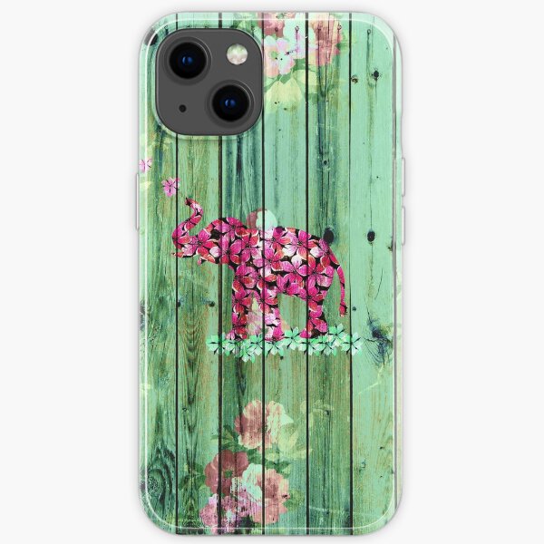 Flower Elephant Pink Sakura Green Striped Wood iPhone Soft Case