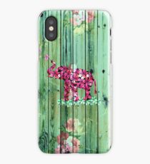 Flower Elephant Pink Sakura Green Striped Wood iPhone Case