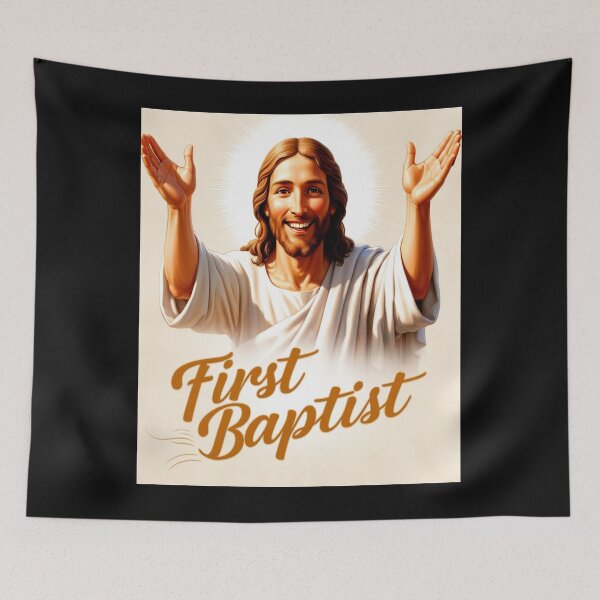 Item preview, First Baptist Jesus with Open Arms Inviting Smile for Church Team designed and sold by tshirtart2024.