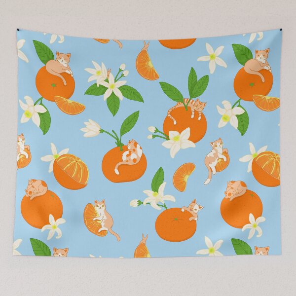 Item preview, Mandarin Orange Meows: Cats and Mandarins designed and sold by Marta Tesoro.