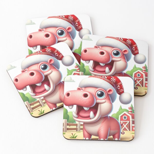 Item preview, Moo Deng Hippo Holiday Cheer - Cute Christmas Hippo in Santa Hat designed and sold by Pimfonult.