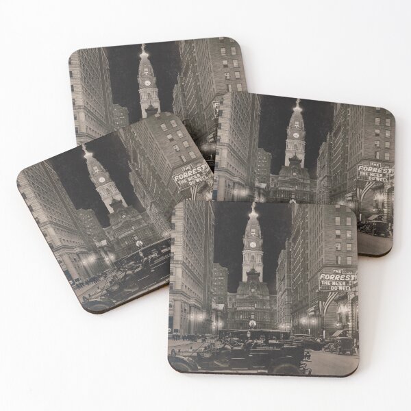 Item preview, Night view, Broad St., Philadelphia, Pennsylvania  designed and sold by vintageskylines/vintagemaps.