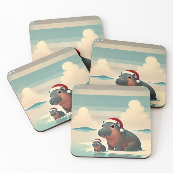 Item preview, 2024 Holiday Moo Deng Hippo Duo - Adorable Santa Hippos in Winter Wonderland designed and sold by Pimfonult.