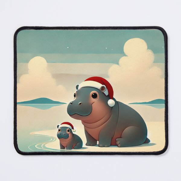 Item preview, 2024 Holiday Moo Deng Hippo Duo - Adorable Santa Hippos in Winter Wonderland designed and sold by Pimfonult.