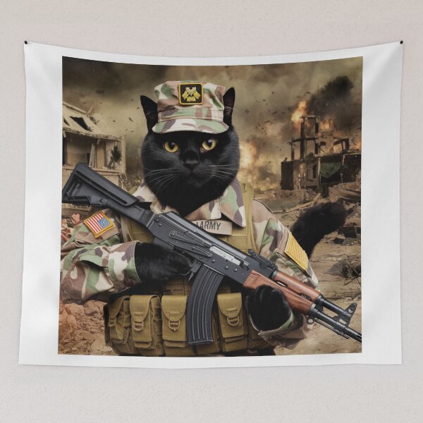 Item preview, "AMERICAN SOLDIER CAT". BLACK CAT WITH AK 47  designed and sold by Obinne.