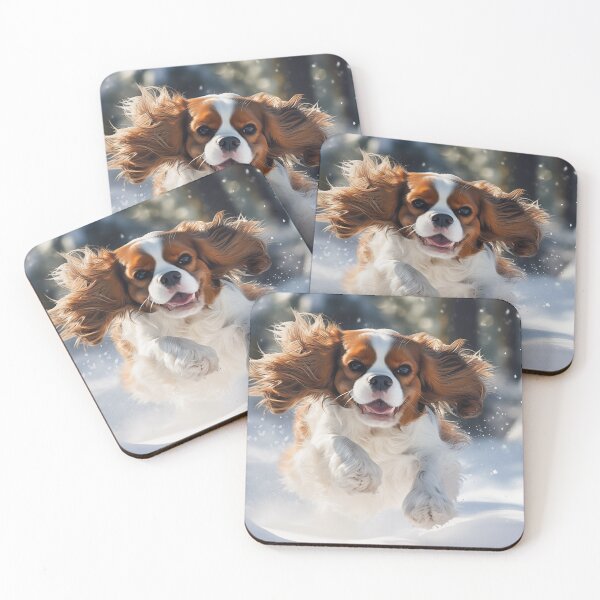 Item preview, Cavalier King Charles Spaniel Running in Snow designed and sold by PetsArt.
