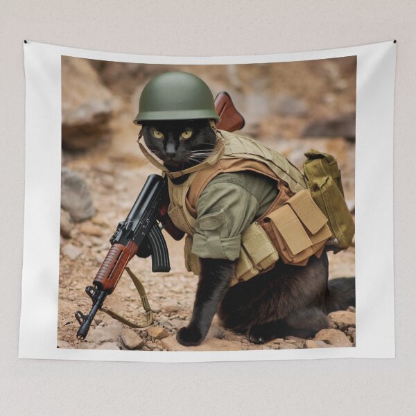 Item preview, "ARMED KITTEN ". BLACK CAT WITH AK 47. CAT SOLDIER  designed and sold by Obinne.