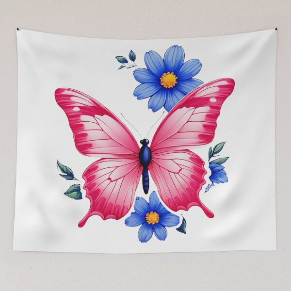 Item preview, Pink Butterfly On Blue Flower designed and sold by Bunmigraphics .