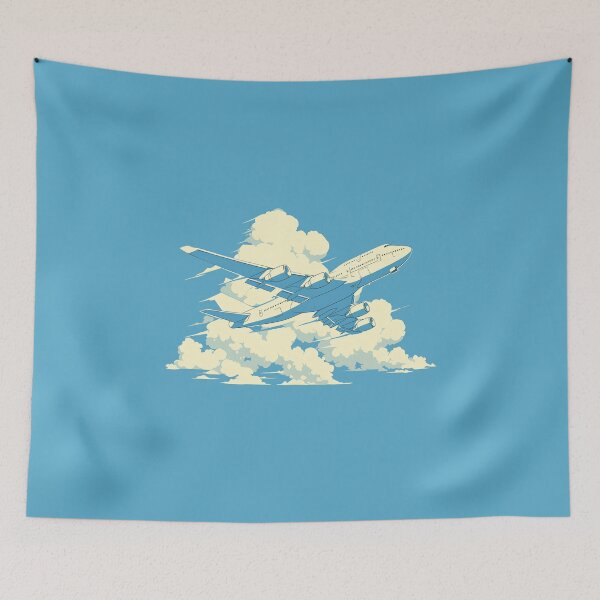 Item preview, Minimalist Airplane Above Stylized Clouds Illustration designed and sold by Windy-market.