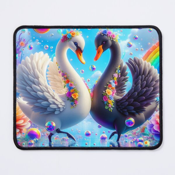Item preview, Swans dance: a white and a black swan - bird art designed and sold by EmeraldeaArt.