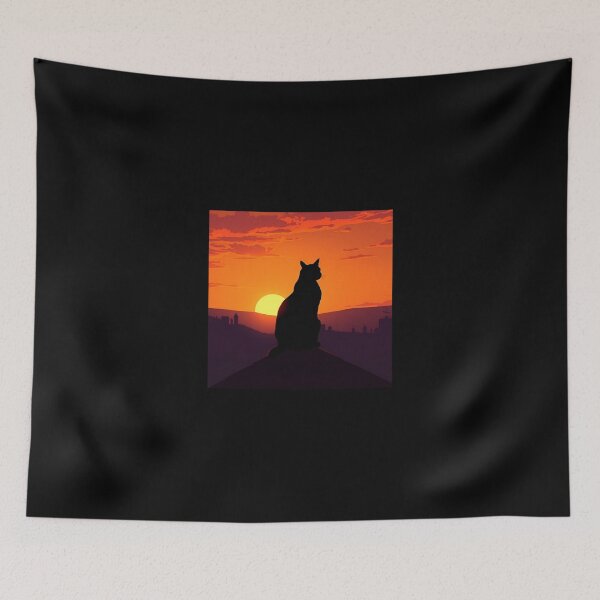 Item preview, High-Rooftop Cat – Retro Sunset Silhouette designed and sold by FurRealArt.