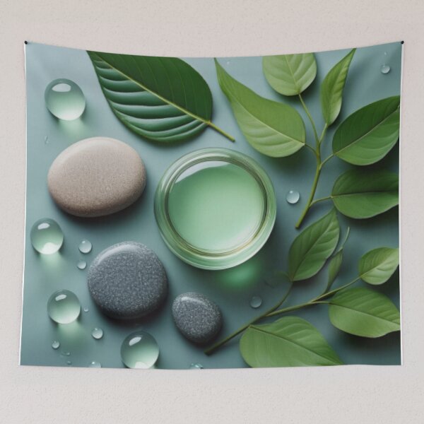 Item preview, Tranquil Green Leaves and Stones Wellness Art designed and sold by RaiyaTees.
